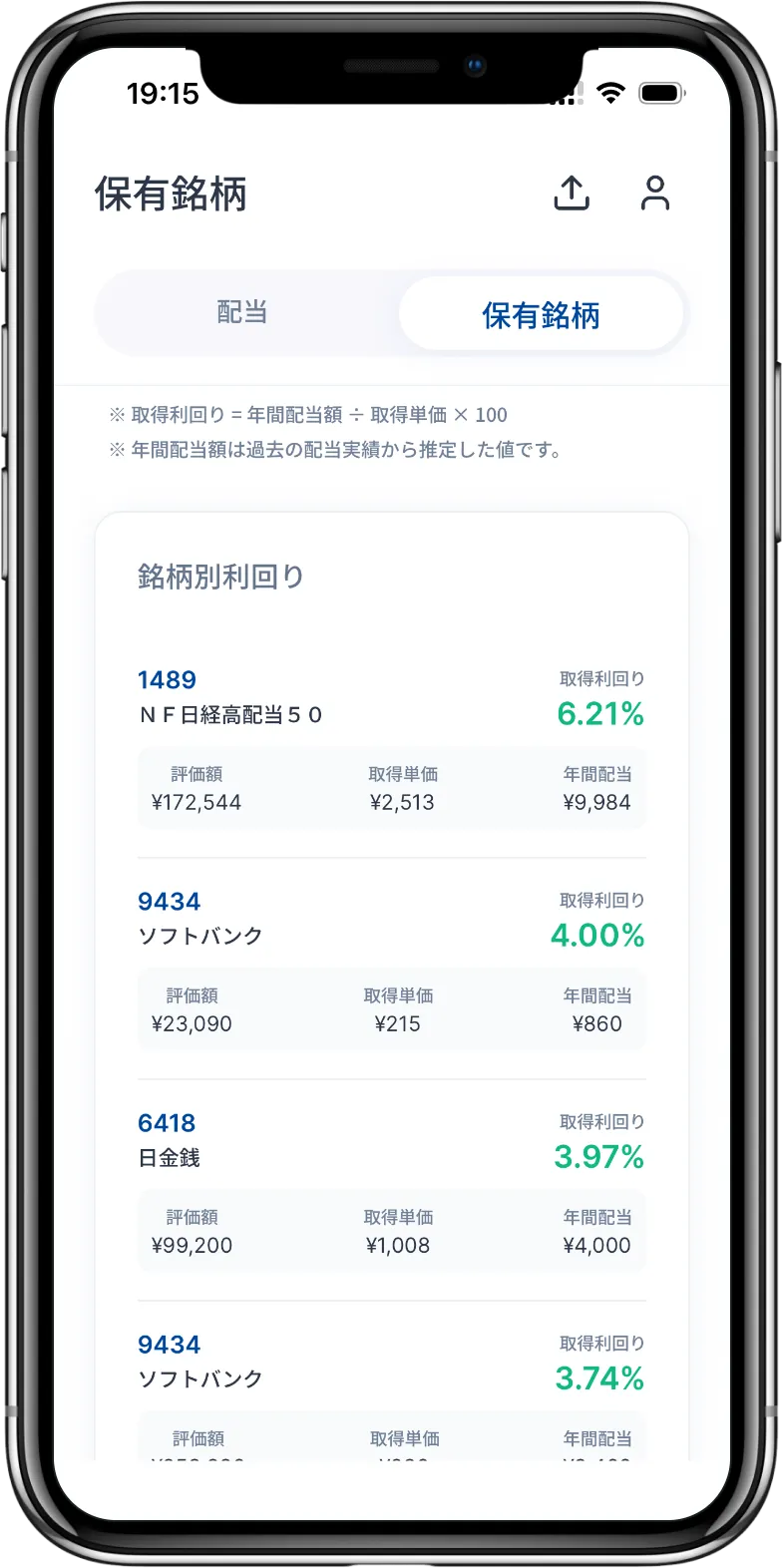 銘柄別利回り一覧